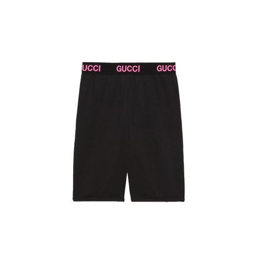 GUCCI/古驰 22秋冬新款 女士黑色棉/绵纶混纺饰LOGO字样松紧腰头平纹针织机车短裤688421XJDS51037
