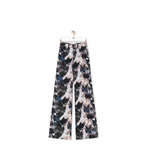  LOEWE罗意威 22年秋冬 女士 休闲裤 Cats print jeans in denim S359Y11X24-1121