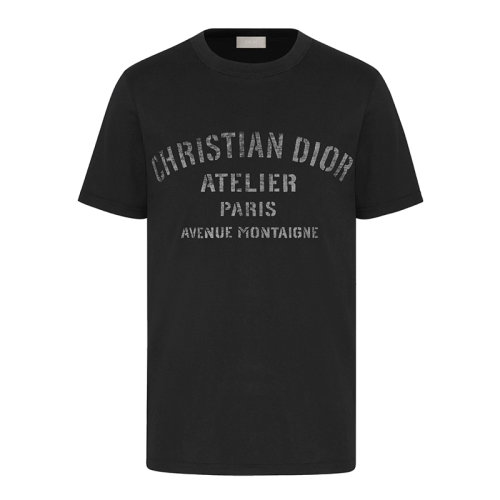 DIOR/迪奥  新款男士大码黑色CHRISTIAN DIOR ATELIER签名印花纯棉短袖T恤 043J615A0589_C980