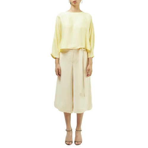 19年春夏款nisiss/怡夕真丝腰带饰阔腿七分长裤女士休闲裤n163ap37