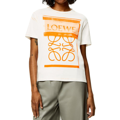 LOEWE/罗意威 22年秋冬新款 女士白色/橙色纯棉大Logo印花短袖T恤S359Y22X27-2109