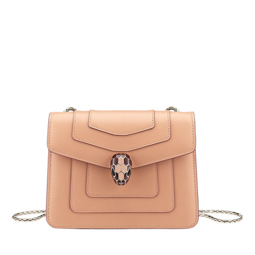 BVLGARI/宝格丽 SERPENTI FOREVER系列 女士焦糖米色小牛皮蛇首扣斜挎单肩链条包290926