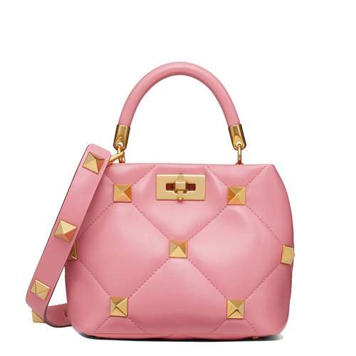 Valentino/华伦天奴 21新款 ROMAN STUD系列 女士小号火烈鸟粉绗缝小羊皮柳丁金属扣单肩斜挎手提包VW0B0I97BSFW10