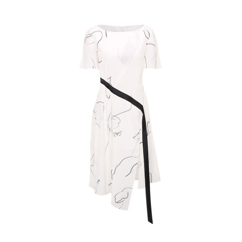 bifubyxingchen/彼伏线条圆领真丝连衣裙女士连衣裙