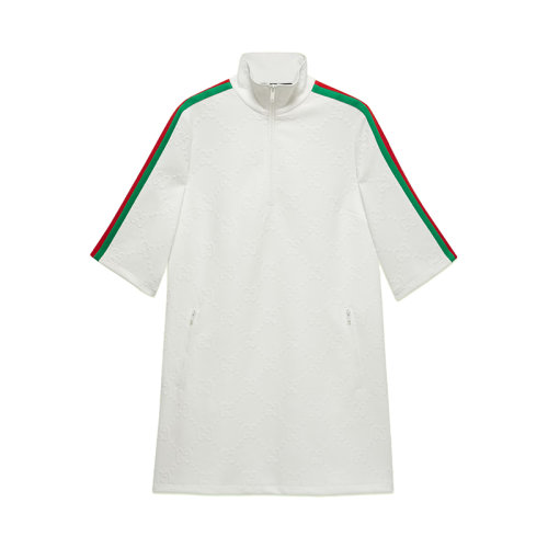GUCCI/古驰 22秋冬新款 女士白色聚酯纤维纺织饰有红绿条纹织带GG针织提花连衣裙695735XJECY9185