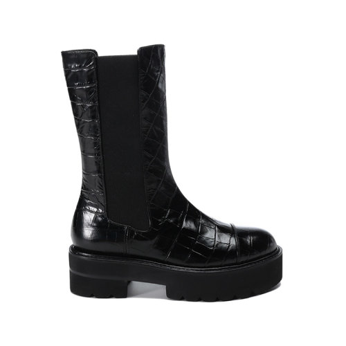 Stuart Weitzman/斯图尔特韦茨曼 女士皮革/织物圆头厚底靴子中筒靴鳄鱼纹压花 PRESLEY ULTLIF BOTI