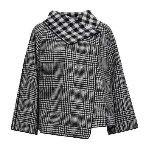 Emporio Armani 女士 灰色 千鸟格纽扣斗篷外套  9NB13T-92705-010