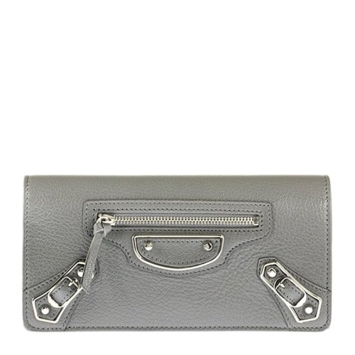 Balenciaga/巴黎世家 女士灰色时尚铆钉长款按扣式钱包钱夹