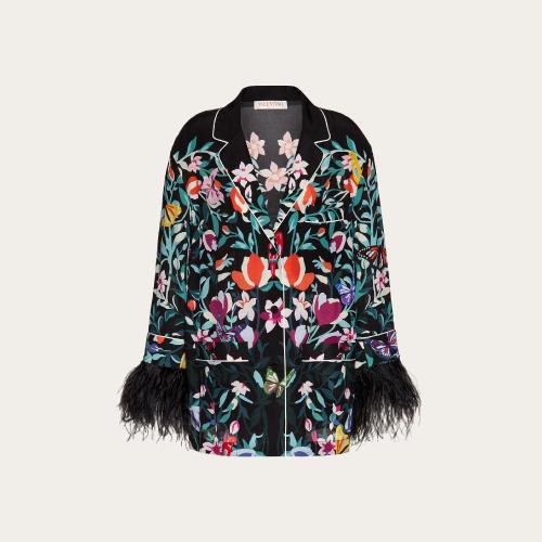  VALENTINO华伦天奴 22年秋冬 女士 长袖衬衫 CHEMISE FACON PYJAMA EN CREPE DE CHINE a IMPRI