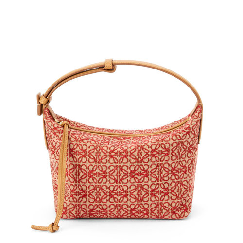 LOEWE/罗意威 22春夏新款情人节特别版Cubi系列 女士小号红色/暖沙色帆布配皮Anagram印花单肩斜跨手提包0010687531