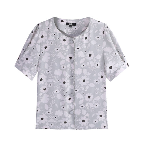 SHOKAY/绣嘉  女士短袖衬衫泡泡短袖圆领衫