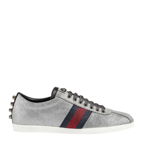 GUCCI/古驰 女士银色细闪织带条纹 铆钉休闲运鞋运动鞋女鞋 419544 KW040 8162
