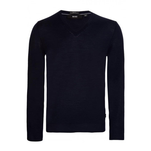 HUGO BOSS/HUGO BOSS 男装 服饰 海军蓝色V领时尚百搭羊毛 男士针织衫毛衣