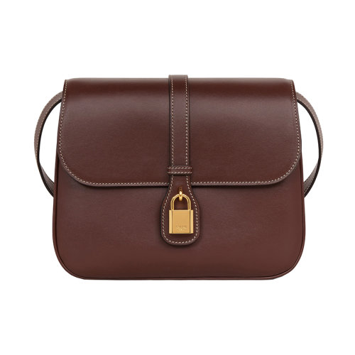 CELINE/赛琳 22新款 TABOU系列 女士中号板栗粽色光滑小牛皮挂锁装饰翻盖斜挎单肩包196583DK1. 18CH