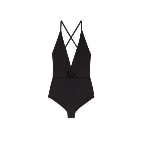  GUCCI古驰 22年秋冬 女士 双G闪亮针织面料泳装式连体衣 665724 XHAD7 1000
