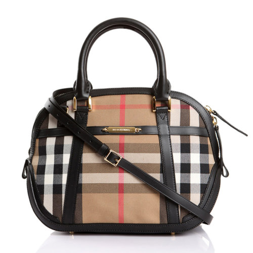 BURBERRY/博柏利 女士拼色织物配皮经典复古格纹拉链开合单肩包斜挎包手提女包 3903898