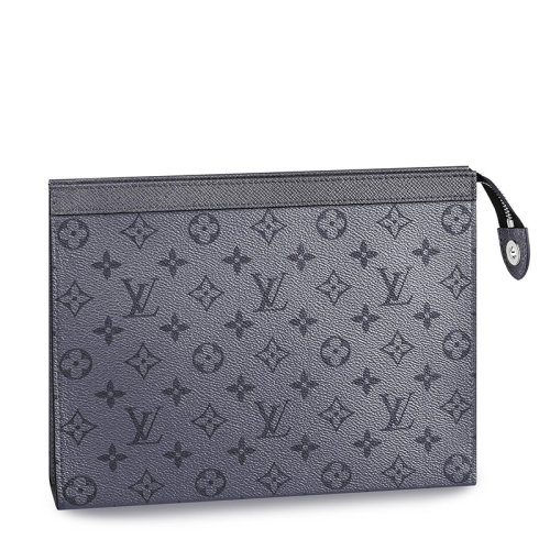 Louis Vuitton/路易威登 22春夏新款VOYAGE系列 男士中号灰色老花帆布配皮银扣拉链开合手拿包M30840