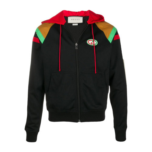 GUCCI 古驰 男士 服装  黑色连帽抽身侧面双G印花棉质夹克外套 男士夹克