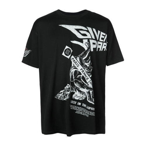 Givenchy/纪梵希 男士黑色棉质经典字母徽标印花装饰圆领短袖上衣T恤 BM70QT3002-001