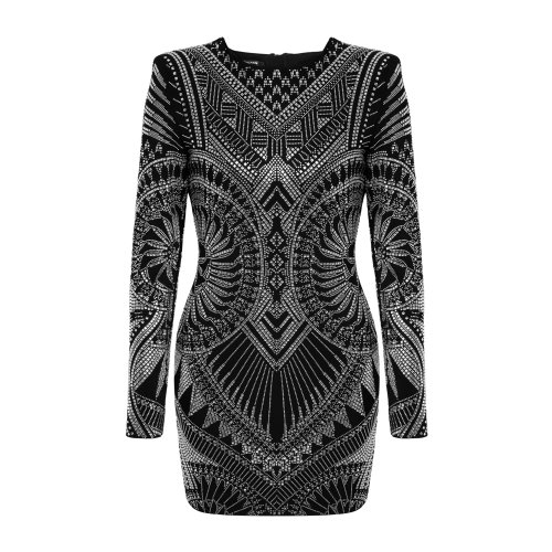 Balmain/巴尔曼 黑色 女士针织长袖连衣裙 TF16202J028 春夏