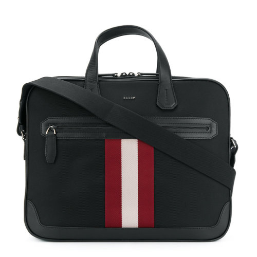 BALLY/巴利  男士黑色尼龙经典红白条公文包单肩包斜挎包手提包男包 6220461