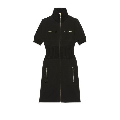  GUCCI古驰 22年秋冬 女士 饰拉链细节羊毛连衣裙 715310 XJEUX 1000