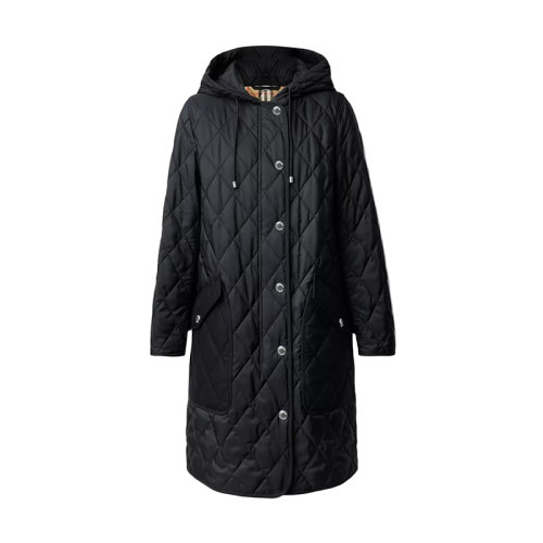 BURBERRY/博柏利 22年早春新款 女士黑色菱形绗缝温控尼龙连帽外套80355061