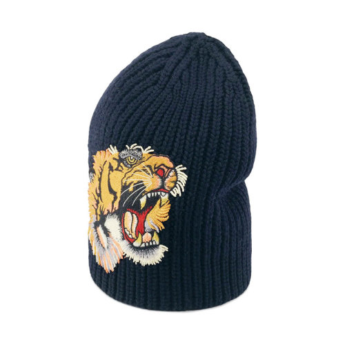 GUCCI/古驰 古琦 男士 虎头刺绣 时尚深蓝色羊毛针织帽子 456367 4G476 4075