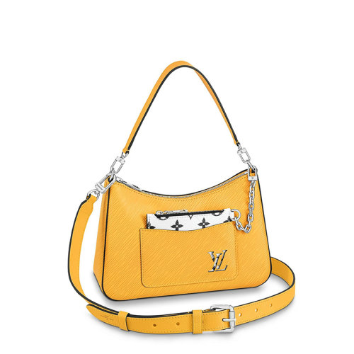 Louis Vuitton/路易威登 22春夏新款MARELLE系列 女士向日葵色水波纹粒面牛皮革饰光滑牛皮革帆布饰边银扣配可拆卸小袋斜跨单肩包M59488