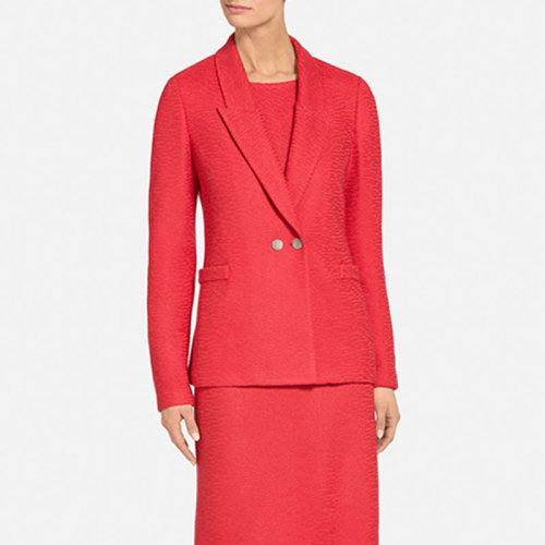 St.John/盛蔷红色横棱纹长款正装针织外套女士夹克K6100M2