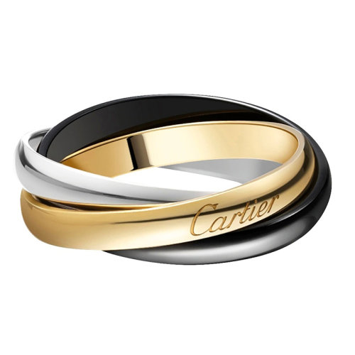 CARTIER/卡地亚 TRINITY系列 18K金白金黄金黑色陶瓷 三色三环限量版戒指B4235600