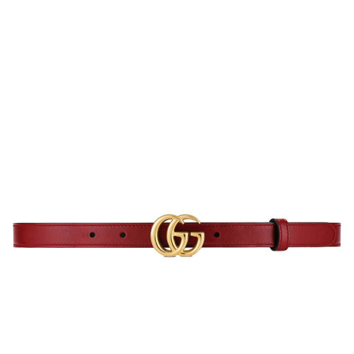 GUCCI/古驰  女士红色细款亮金GG扣2cm腰带 4094170YA0O6638