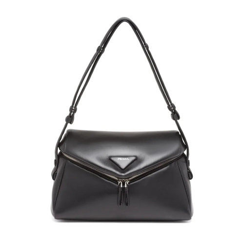 PRADA/普拉达 Signaux系列 黑色纳帕皮革 简约绗缝填充翻盖单肩包1BC165_2DX8_F0002_V_OOO