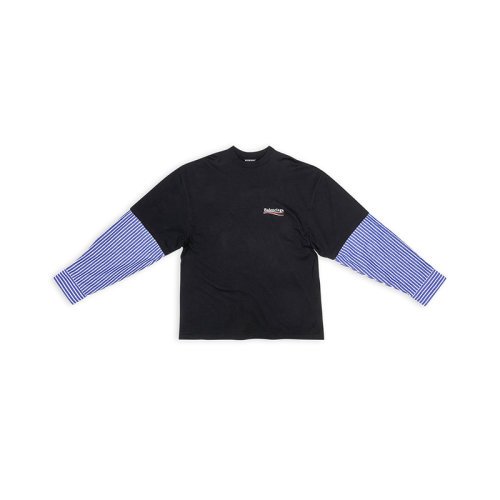 Balenciaga/巴黎世家 22年秋冬新款 POLITICAL CAMPAIGN系列 男士黑色纯棉艺术画印花层叠T恤698631TKVJ11070