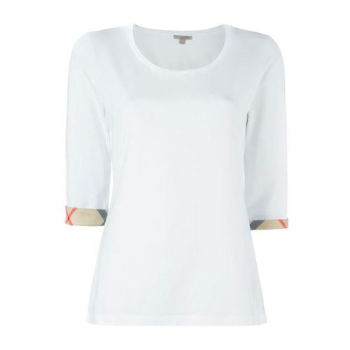 BURBERRY/博柏利女装 服饰经典格纹弹力棉七分袖半袖 女士短袖T恤