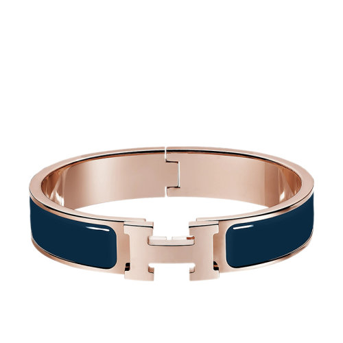 HERMES/爱马仕 经典款Clic H系列 群青色珐琅镀玫瑰金饰面H标识手镯 H700001FO87