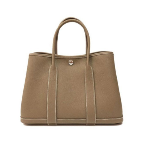 HERMES/爱马仕 Garden Party 30 小牛皮手提包 帆布内衬 银扣 冰川白 H051568CK8L