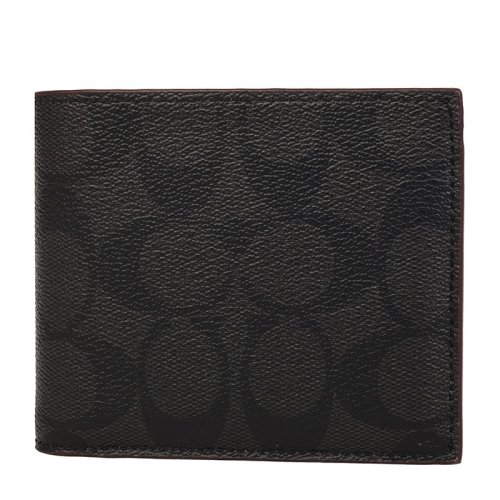 COACH/蔻驰 男士黑色皮革C纹印花短款折叠钱包钱夹男包 F25519N3A