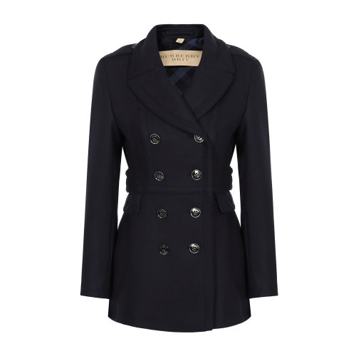 BURBERRY/博柏利 蓝黑色双排扣女士大衣 女士外套 上装 女装