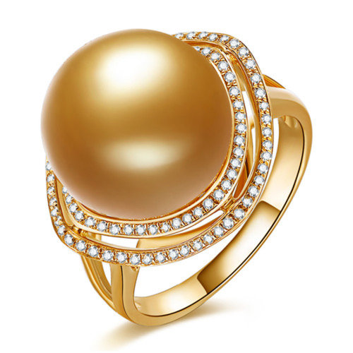SANDYRILLA/仙蒂瑞拉视觉焦点12-13mm南洋金珍珠18K金钻石戒指-奢美黄色黄色
