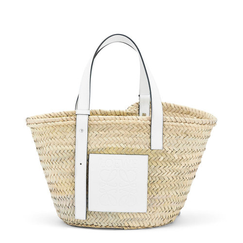 LOEWE/罗意威 Basket系列 女士自然色/白色棕榈叶小牛皮手提单肩斜挎包0010441160