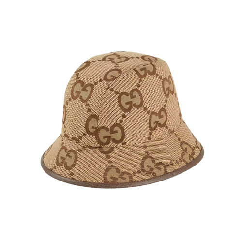 GUCCI/古驰 22年春夏新款 男女同款驼色/乌木色帆布大老花图案渔夫帽?6812563HAGJ2564