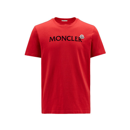Moncler/蒙克莱 22年秋冬新款 男士猩红色纯棉毛毡徽标贴片短袖T恤H20918C000258390T455