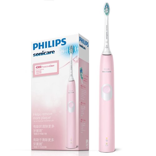 Philips/飞利浦 电动牙刷净齿呵护型成人声波震动牙刷2种洁齿强度可选力度感应粉色HX6806/02