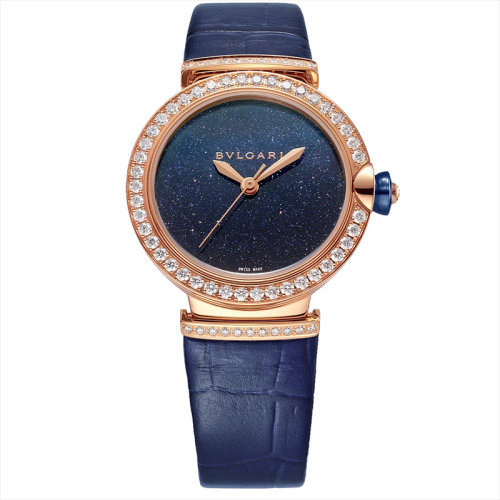 BVLGARI/宝格丽 LVCEA自动机械手表 表壳和链节 镶有抛光的18K金玫瑰金圆形明亮式切割钻石 蓝色东陵石表盘和蓝色鳄鱼皮表带 33毫米 103341