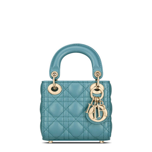 DIOR/迪奥 22新款LADY DIOR系列 女士天蓝色小羊皮藤格纹羊皮革单肩斜挎手提戴妃包S0856ONGE_M08Z