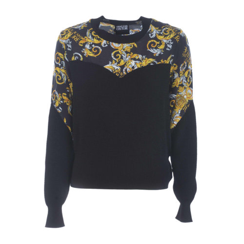 VERSACE JEANS/范思哲牛仔 女士黑色棉质印花装饰圆领长袖上衣卫衣套头衫 B4HZA805-50453-899