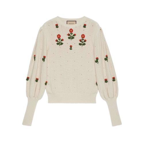  GUCCI古驰 22年秋冬 女士 花卉刺绣针织棉羊毛毛衣 653328 XKBS9 9783