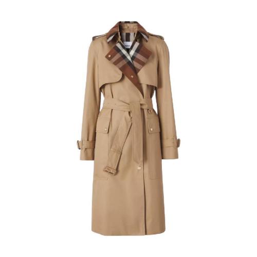  BURBERRY 22年秋冬 女士 格纹裁片棉质嘎巴甸 Trench 风衣 80505861