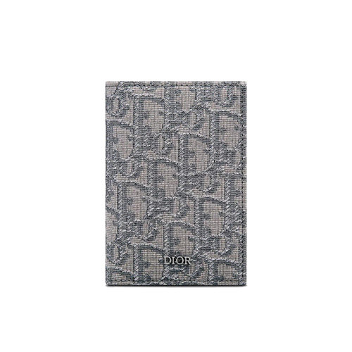 DIOR/迪奥 23新款 男士钌色提花帆布配皮镀钌黄铜字母标志双折卡包2ESCH138DOS_H30Q